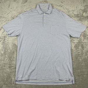 Peter Millar Polo Shirt L Blue Lightweight Seaside Wash Pocket Mens Embroidered‎